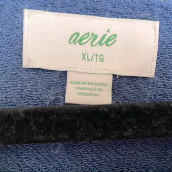 Aerie French Terry Cloth Blue Distressed Crew Neck Cropped Sweater - Size XL - Picture 3 of 3